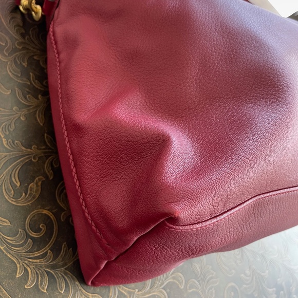 Gucci Red Deer Leather Hip Bamboo Handbag Bordeaux Large Soft Shoulder Tote Bag - Picture 15 of 16